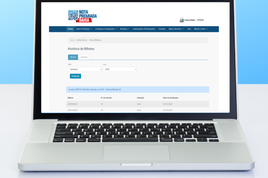 Disponibilizados bilhetes do sorteio da Nota Premiada Bahia