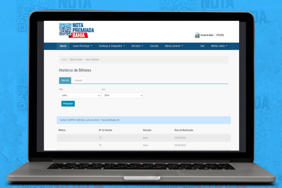 Bilhetes Nota Premiada Bahia