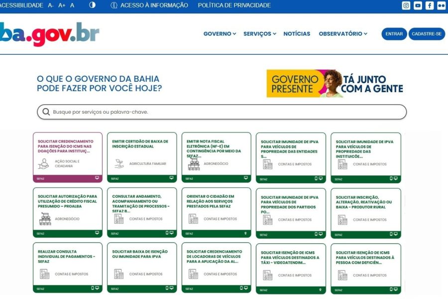 Serviços no ba.gov