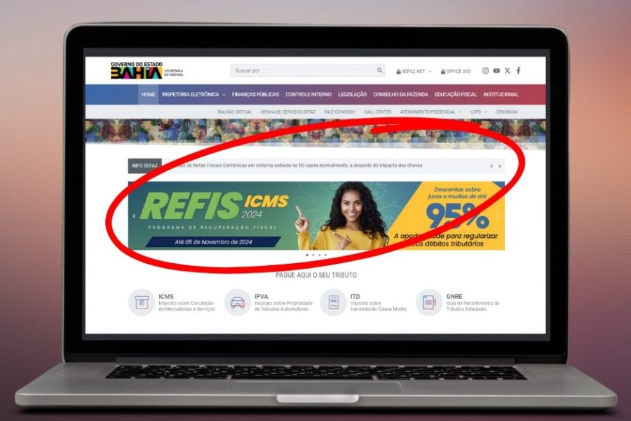 Site indicando banner do Refis